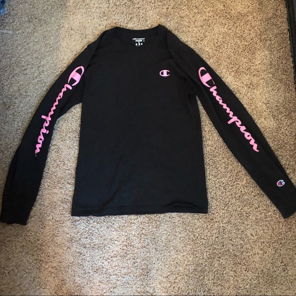 pink and black champion shirt